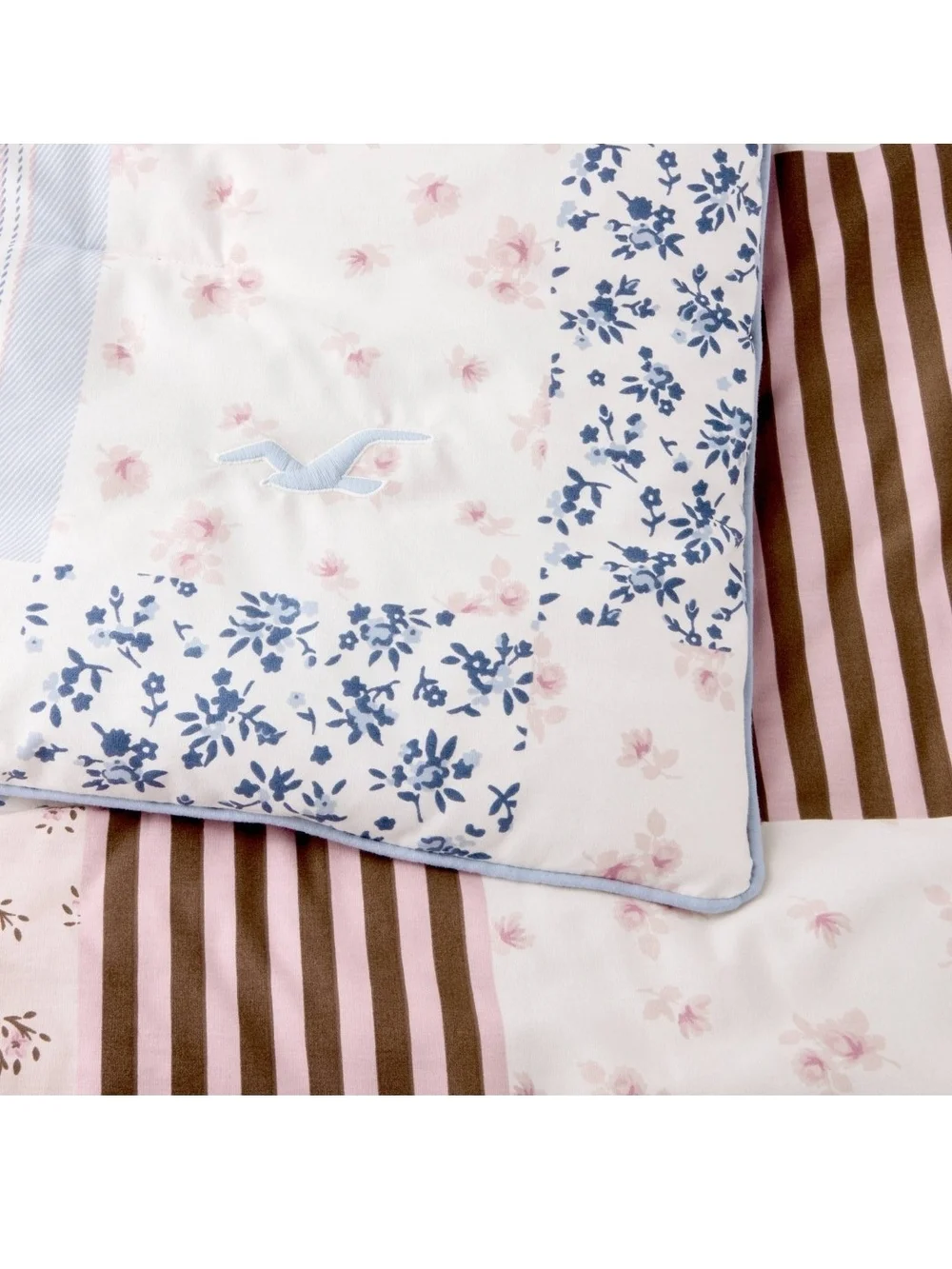 Hollister Pink & Brown Patchwork Comforter - Floral Stripe Mix